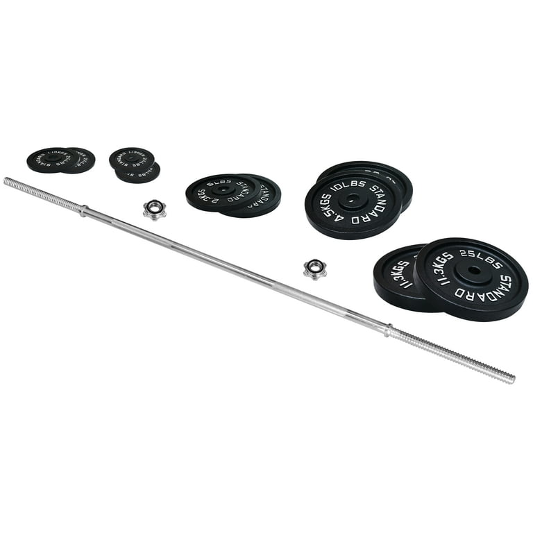 BalanceFrom Cast Iron Standard Weight Including 5FT Standard Barbell with Star Locks 100 Pound Set Multiple Packages Walmart