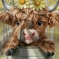 thumbnail image 3 of Funny Highland Cow Shower Curtain, Yellow Cute Rustic Western Floral Plant Daisy Wooden Farmhouse Bath Curtain, Country Animal Fabric Waterproof Shower Curtain Set for Bathtub Decor, 72X72in, 3 of 5