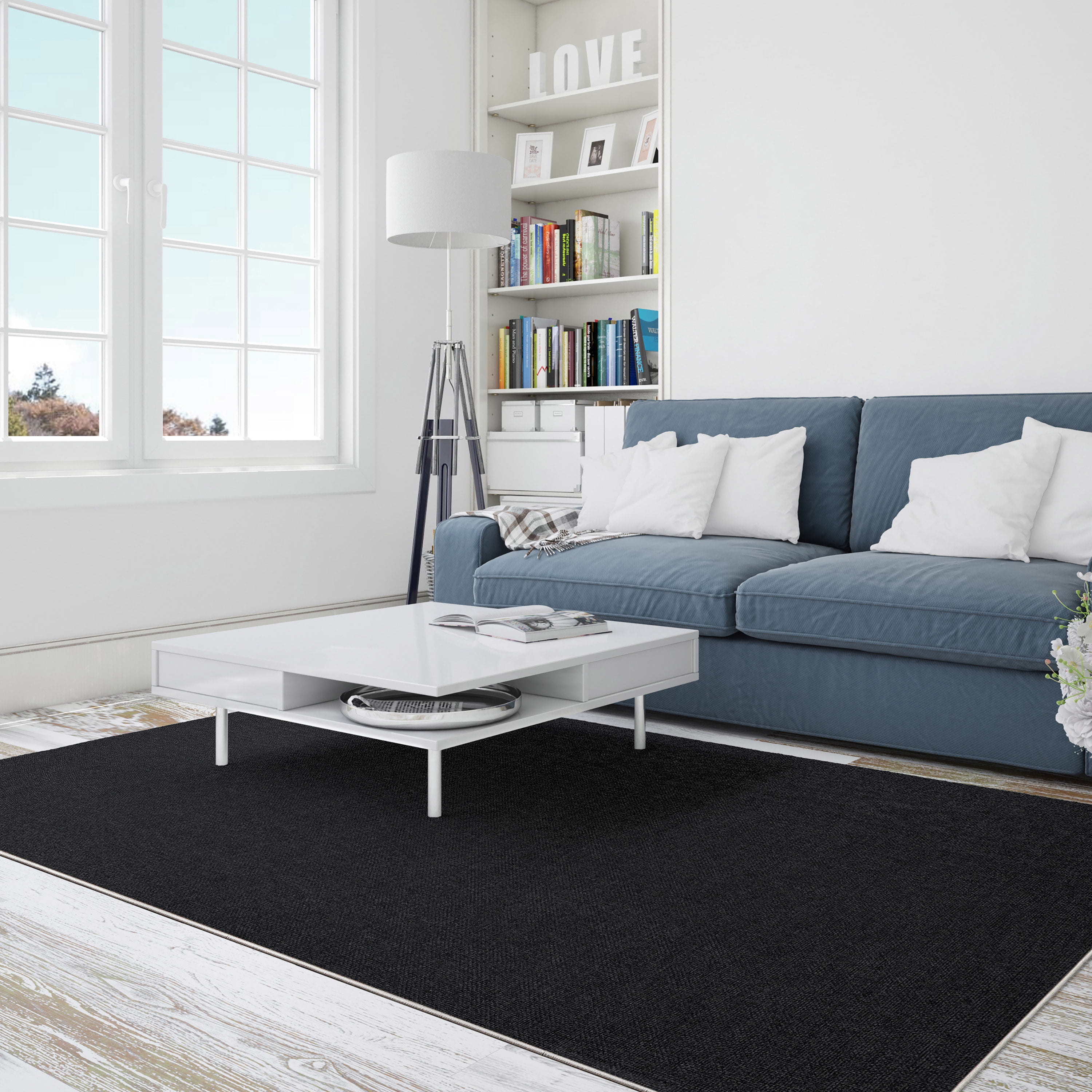 Well Woven Plain Solid Modern Solid Black Flat-Weave 7'7" x 9'10" Area Rug