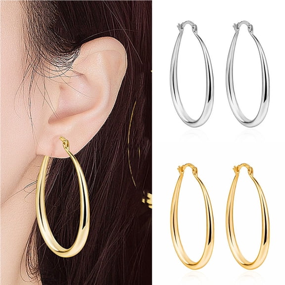 Cheers.US Womens Oval Ear Hoop Gold Silver Tone Alloy Exaggerating Earrings
