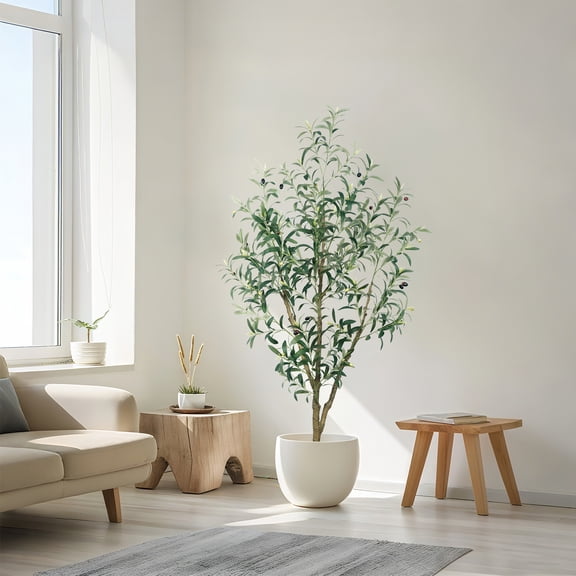 OLIVIVI Artificial Olive Tree 5.25FT Tall Faux Silk Plant for Home Office Decor Indoor Outdoor Fake Lifelike Potted Plant with Wood Branches 1 pack