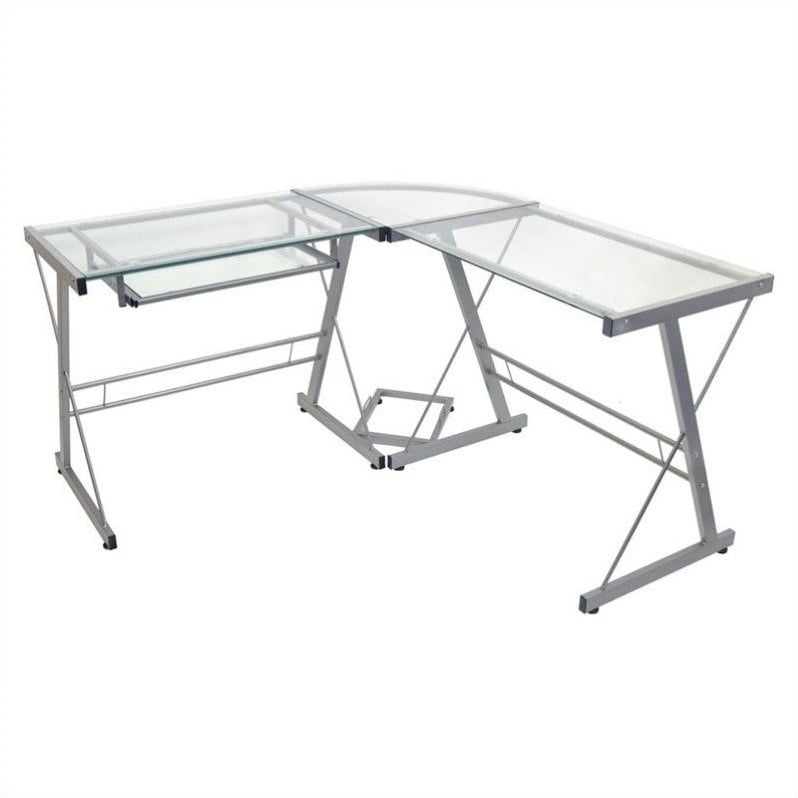 Pemberly Row L Shaped Gl Top Computer Desk In Silver