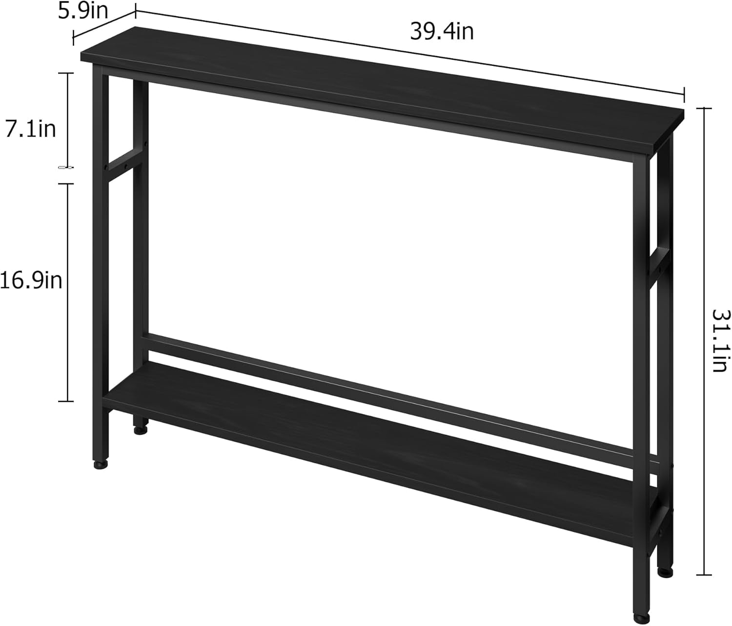 Narrow Console Table, 5.9” Slim Entryway Table, 2 Tier Console Tables for Entryway, Industrial Skinny Sofa Table with Adjustable Shelf, Behind Couch Table for Living Room, Hallway, Foye