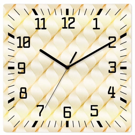 Yellow Geometric Wooden Wall Clock Silent Non Ticking, Modern Moire Abstract Art Aesthetics Square Wall Clocks Battery Operated, Decor Clock for Home Office, Living Room, Kitchen, 10 Inch