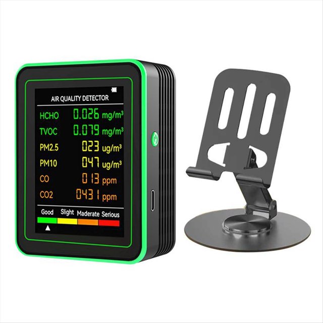 Monitor de Calidad del Aire Interior WiFi 6 en 1, Medidor de HCHO, TVOC, CO2, PM10 y PM2.5, Detector de Gases, Color Negro Inteligente.