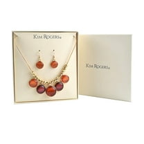 Pierced gold chain necklace set with brown stone and gold beads