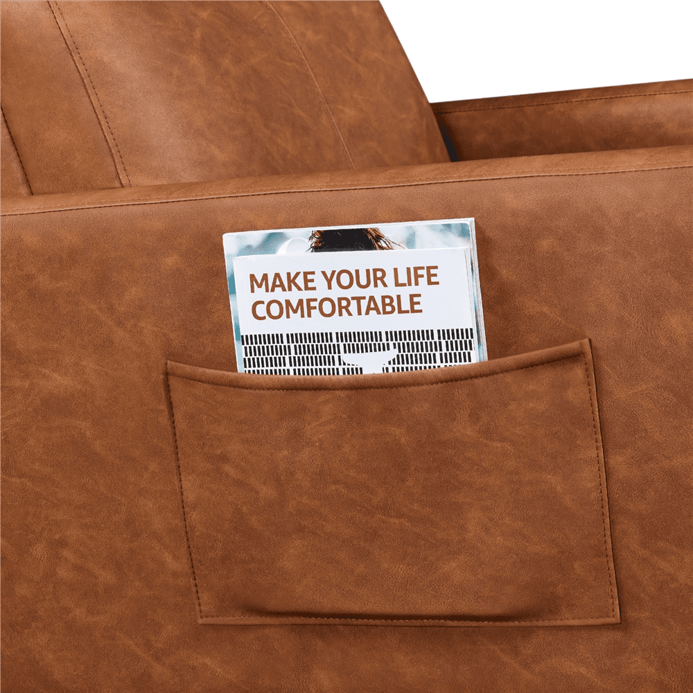 Renwick Modern Faux Leather Rocking Chair with Rubberwood Legs for Living Room, Brown