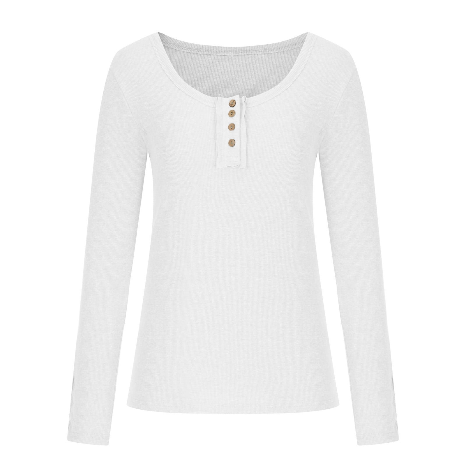 Long Sleeve Shirts for Women Low Cut Henley Top Ribbed Knit Shirt