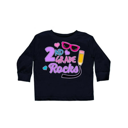 

Inktastic 2nd Grade Rocks with Sunglasses and Pencil Gift Toddler Toddler Girl Long Sleeve T-Shirt