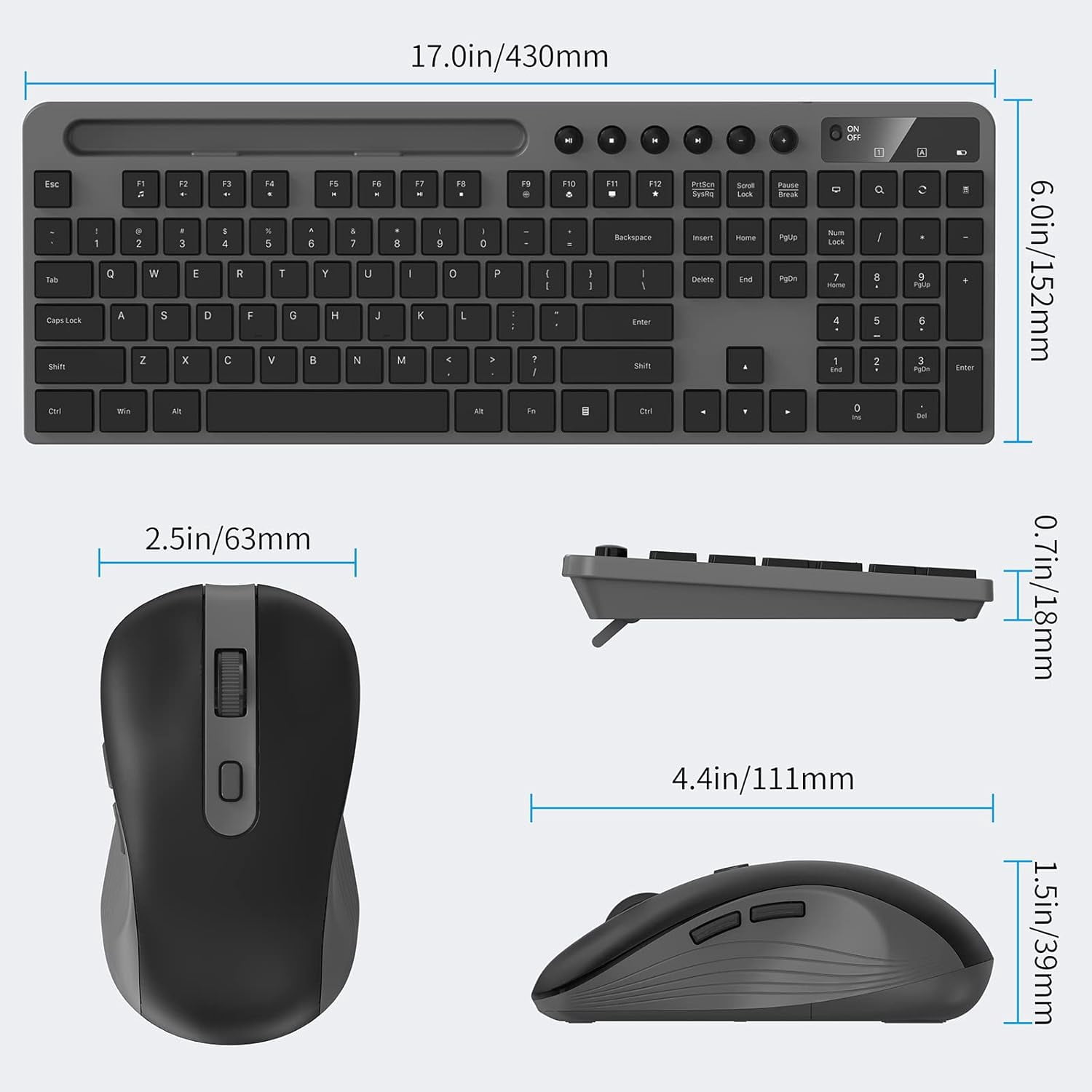 Marvo 2.4G Wireless Keyboard and Mouse Combo, Low Profile, Fluid Precise, Quiet, Tablet Holder,Gray