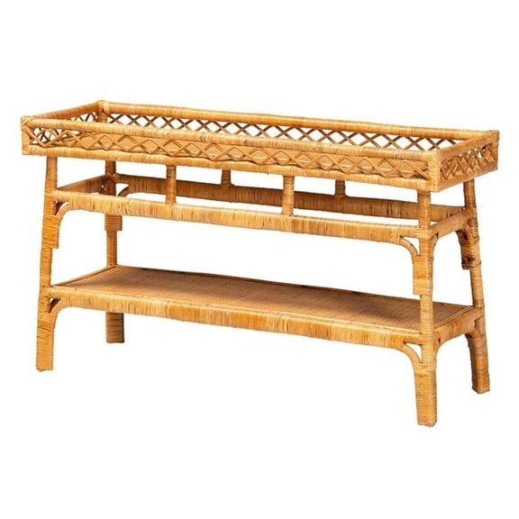 Bowery Hill Modern Bohemian Natural Rattan 2-Tier Console Table