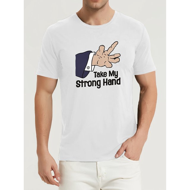 T-shirt Graphique pour Hommes 'Take My Strong Hand' - Coupe Confortable, Manches Courtes, Col Rond - Idéal pour un Usage Décontracté et Extérieur, Rue d'Été en Blanc avec Imprimé Élégant, T-Shirt Extérieur Col Rond Décontracté Brillant