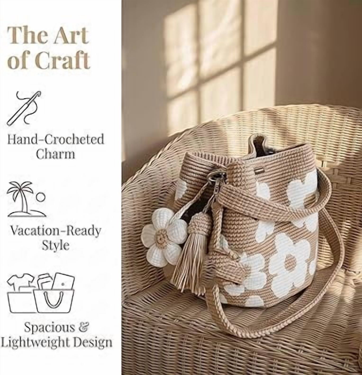 Crochet Flower Tote Bag, Knit Shoulder Bag