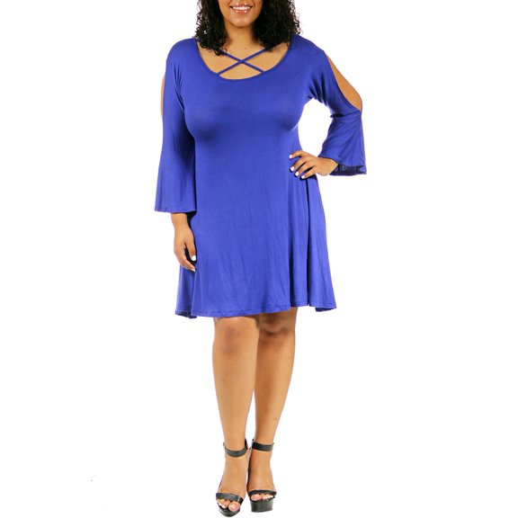 Women's Plus-Size Abstract Neck Split-Sleeve Dress