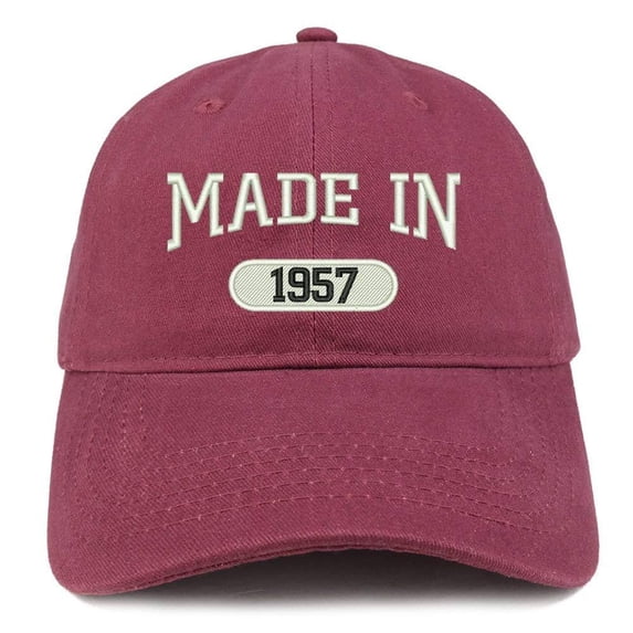 Trendy Apparel Shop Made In 1957 Embroidered 61st Birthday Brushed Cotton Cap - Black
