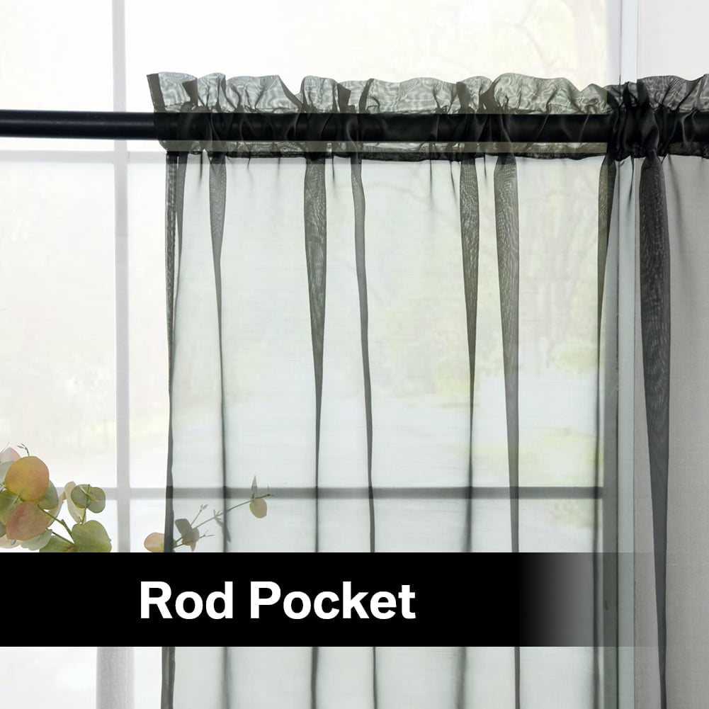 Window Sheer Curtains Black Curtains Clear Curtains Basic Rod Pocket Panel for Kitchen Bedroom Children Living Room Yard(55" X 95", Black)