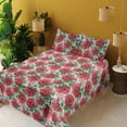 thumbnail image 2 of Ambesonne Rose Print Fitted & Flat Sheet with Shams 4 Pcs Set, Watercolor Floral Boho, Queen, Dark Pink Green and Blue, 2 of 5