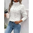 thumbnail image 4 of Women Turtle-Neck Sweaters Cable Knit Long Sleeve Pullover Jumper Tops Fall Winter Casual Solid Sweater White XL, 4 of 6