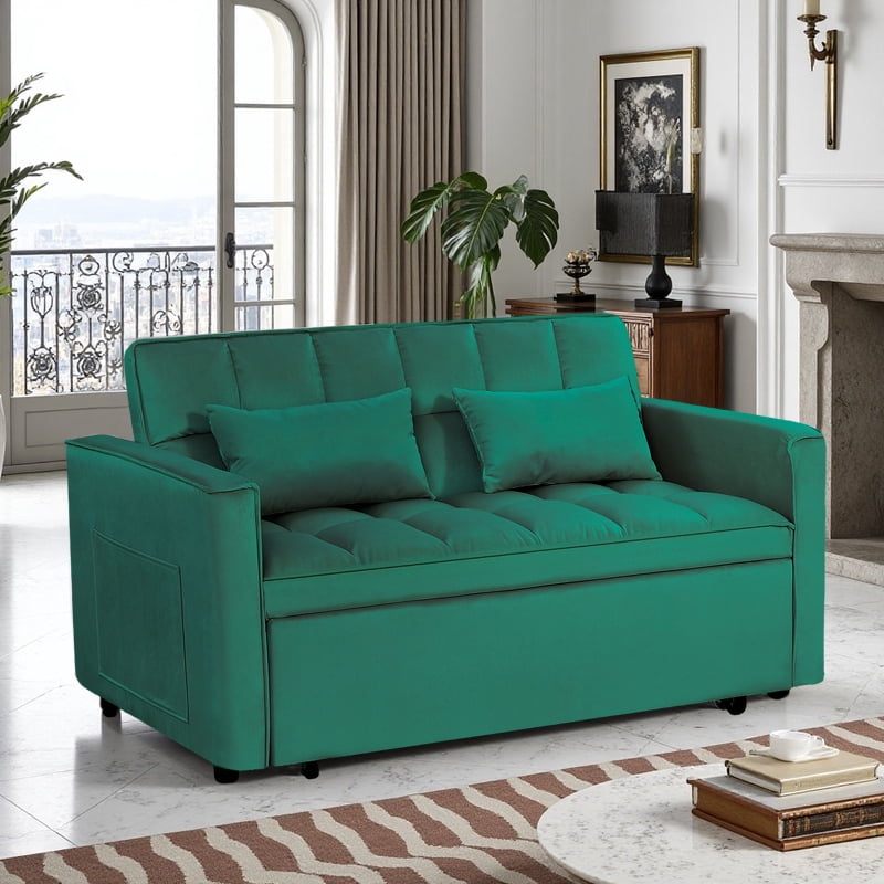 Gewnee 54" Velvet Upholstered Pull Out Sleeper Loveseat for Home,Office,Guest Room.Green