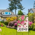 thumbnail image 5 of Welcome Spring Summer Geranium Decorative House Flag, Pink Floral Flowers Bees Garden Yard Outside Decorations, Seasonal Burlap Outdoor Large Home Decor Double Sided 28 x 40, 5 of 6