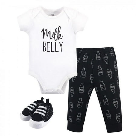 UPC: 0660168728354 | Little Treasure Baby Boy Cotton Bodysuit  Pant and Shoe 3pc Set  Milk Belly  0-3 Months