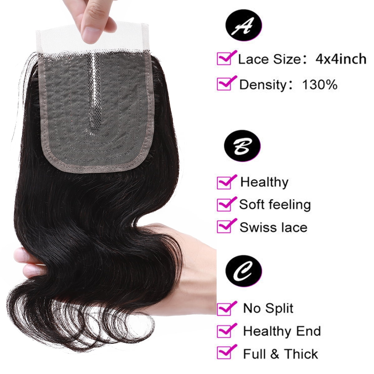 SEGO Body Wave Human Hair Bundles with Closure 100% Unprocessed Virgin Human Hair with 4x4 Middle T Part Lace Closure Natural Black Cleanrance