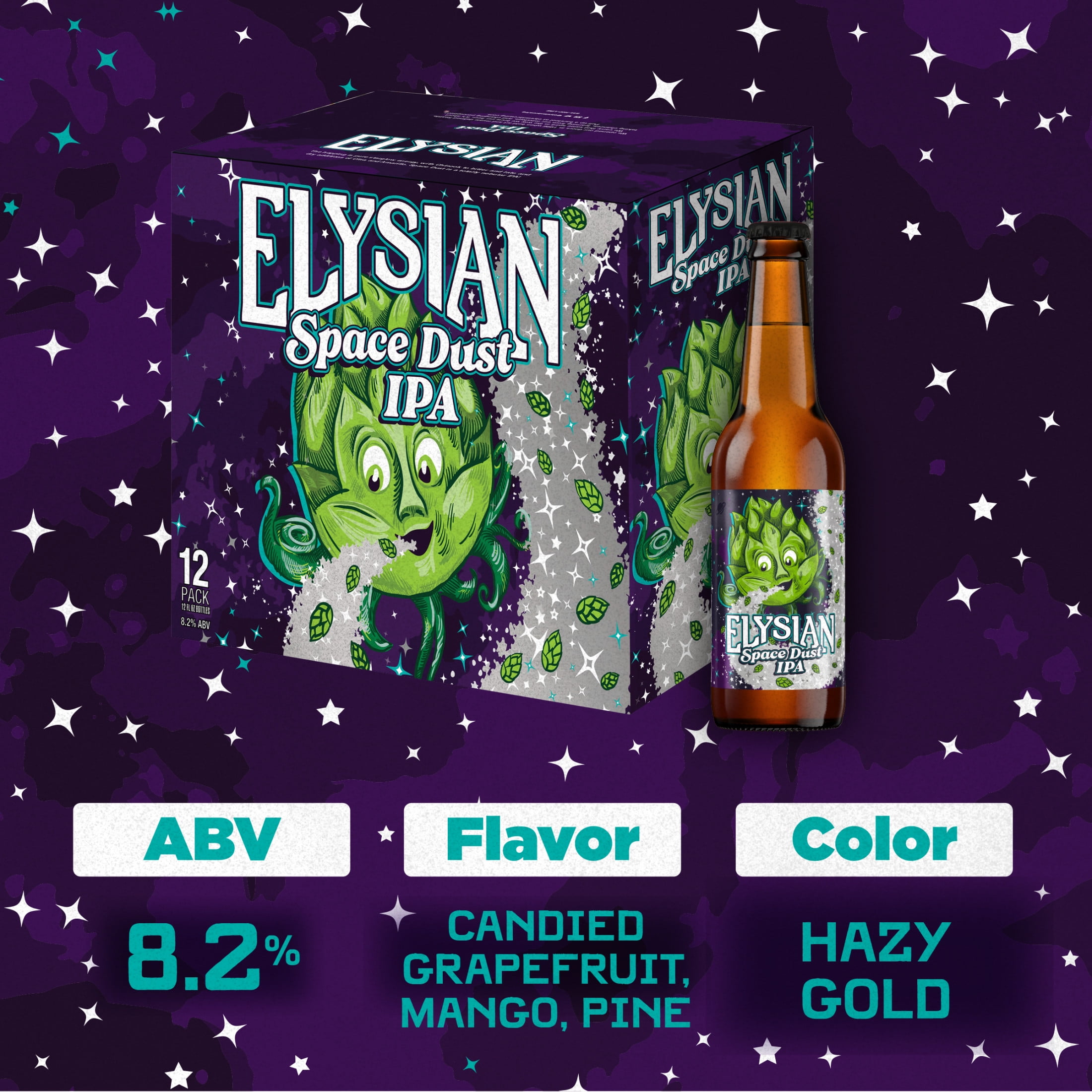 Elysian Space Dust IPA Craft Beer, 12 pack , 12 fl oz Glass Bottles, 8.2% ABV