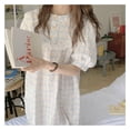thumbnail image 4 of Bienvenido Camisón de mujer con cuello redondo, manga corta abombada, estampado floral, ajuste holgado, ropa de dormir, vestido de dormir, flor naranja XL, 4 of 8