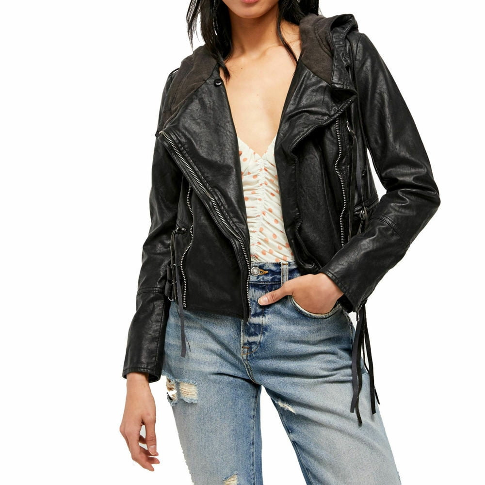 Cleo Hooded Vegan Leather Moto 