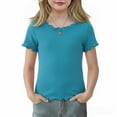 thumbnail image 2 of Girls Lettuce Trim Short Sleeve Shirts Summer Ribbed Knit Crewneck Casual T Shirt Tops Tee Blouse Soft Tee Clothes 6M-10T, 2 of 5