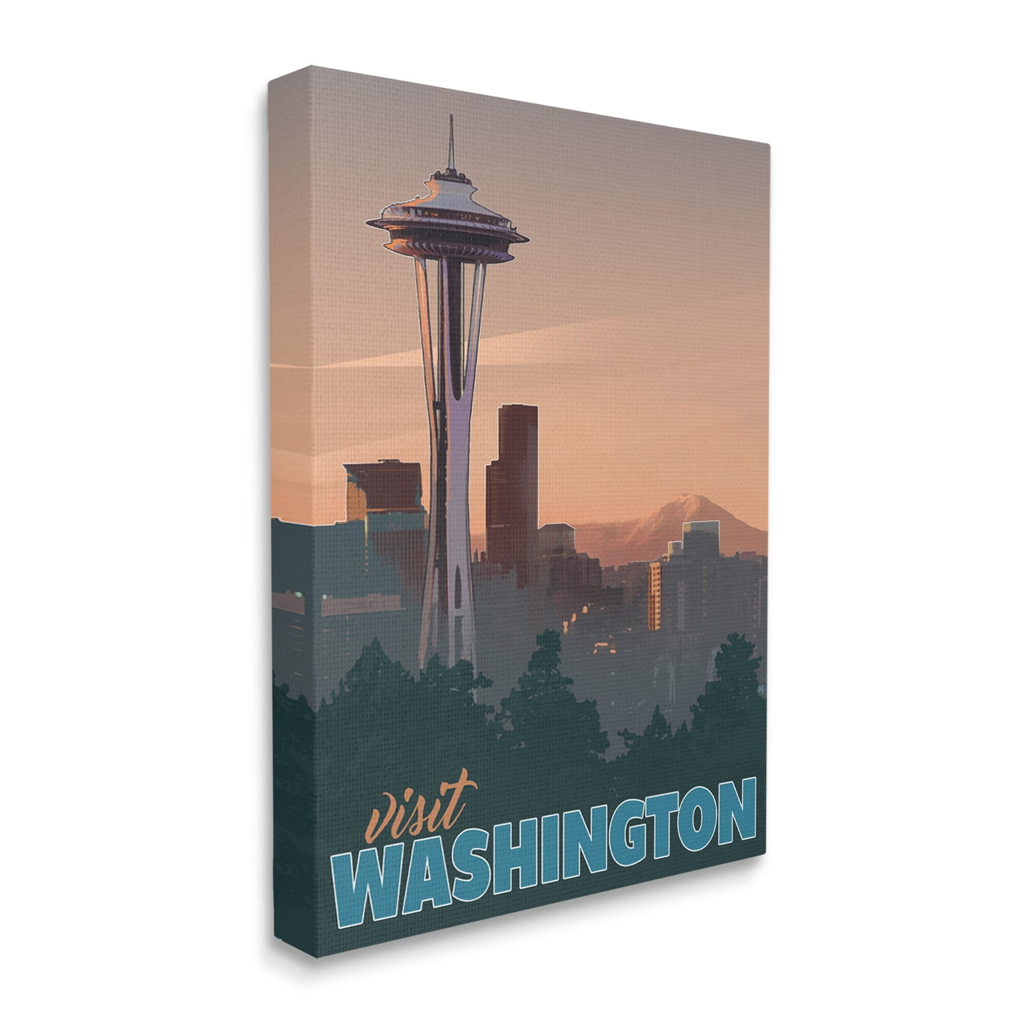 Stupell Industries Visit Washington Urban Metropolis Space Needle Landmark Graphic Art Gallery Wrapped Canvas Print Wall Art, Design by David Owens Illustration