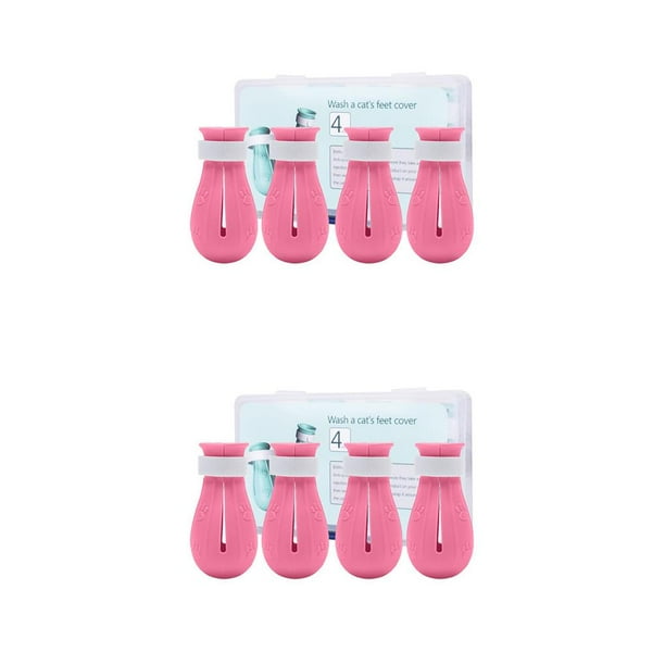 Billuyoard 4 piezas TPE Pet Anti Scratch Shoe portátil reutilizable transpirable Universal Cute limpieza Nail Trimming Boot Protector rosa Rosado 2piezas