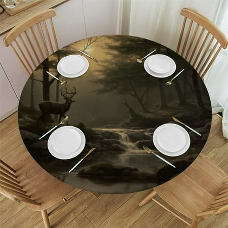 

Autua Deer Round Tablecloth Stain Resistant and Washable Perfect for Indoor Outdoor Kitchen Dining Wedding Parties 100% Polyester Fiber 31 -35