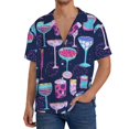 thumbnail image 1 of Fotbe Wine Glasses And Cocktails Camisa Estampada de Manga Corta para Hombre, Casual de Verano, Estilo Playero, Sin Arrugas-Small, 1 of 5
