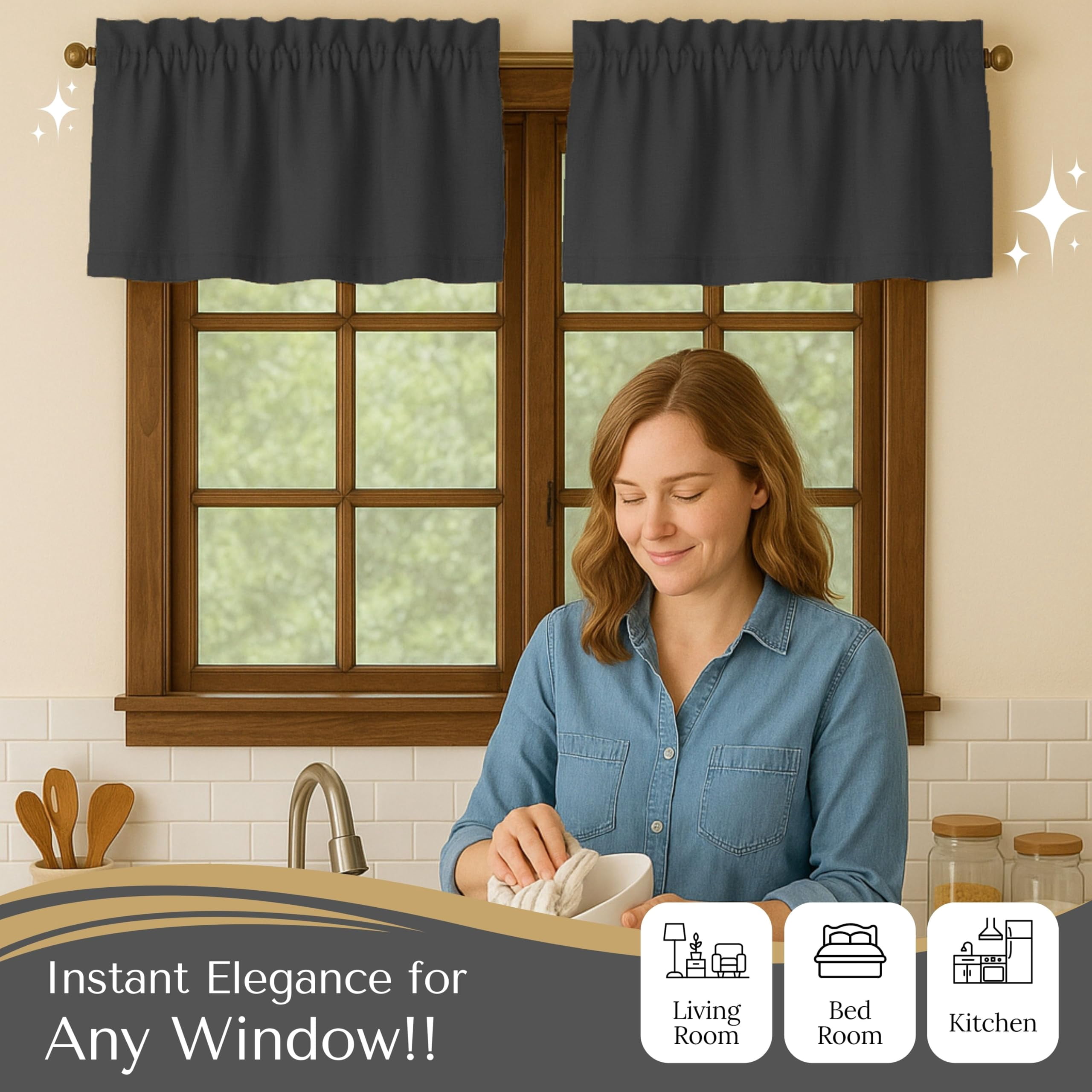 Native Fab Set of 2 Valance Curtains for Windows 54"x18" for Living Room Bedroom Kitchen Windows Bathroom, Farmhouse Vintage Curtain Valances Rod Pocket - Grey