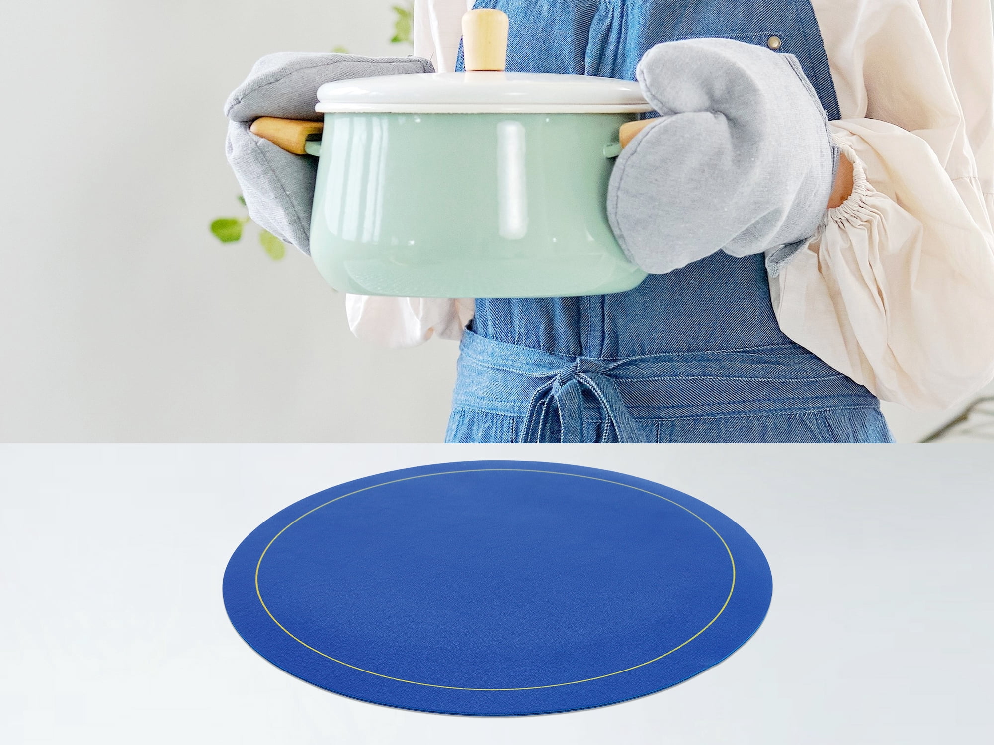 Unique Bargains Placemats Set of 6 Faux Leather Blue