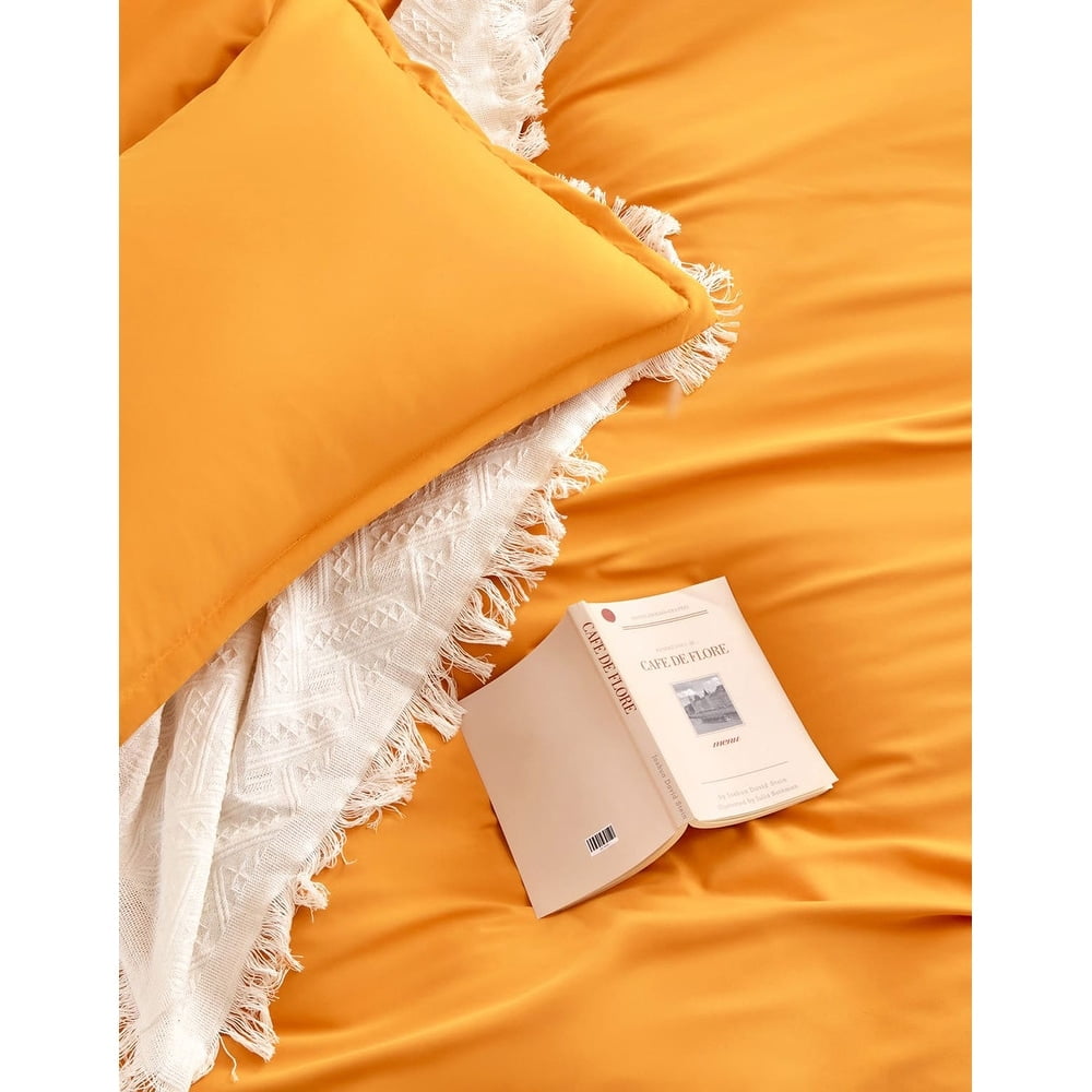 Sonive Duvet Cover Set with Nanotex Coolest Comfort Technology Breathable Fabric (King, Orange)