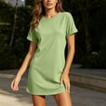 thumbnail image 6 of Puyaiuu Women Solid Crew Neck Short Sleeve T Shirt Mini Dress With Side Pockets Green XL Gift, 6 of 7