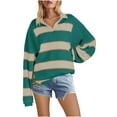 thumbnail image 1 of RXIRUCGD Blouse Décontractée Mode à Rayures Col en V Manches Longues pour Femmes, Vert, Taille : TG, 1 of 4