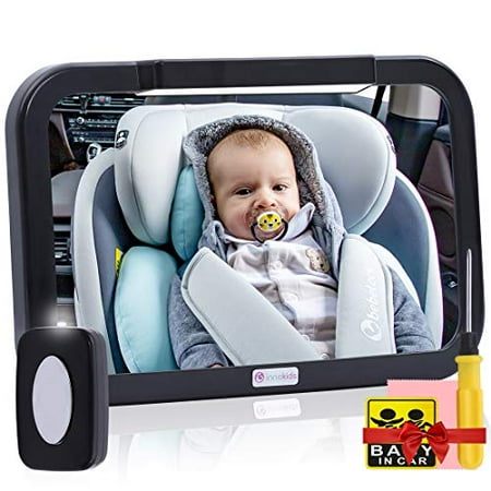 

Baby Car Mirror with Light Innokids Dual Mode LED Lighting by Remote Control Clear View of Infant in Rear Facing Back Seat While Night Driving (Black)