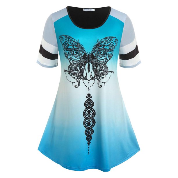 Tallas grandes Impresión de mariposa Ombre Tee Rosegal Camisetas tallas grandes
