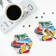 thumbnail image 4 of Yiaed Colorful Abstract Bumper Cars Print Leather Coasters for Drinks - Cup Coasters Coffee Table Kitchen Table Bar, Home & Office Gifts Handmade Drink Coasters-Hexagon, 4 of 6