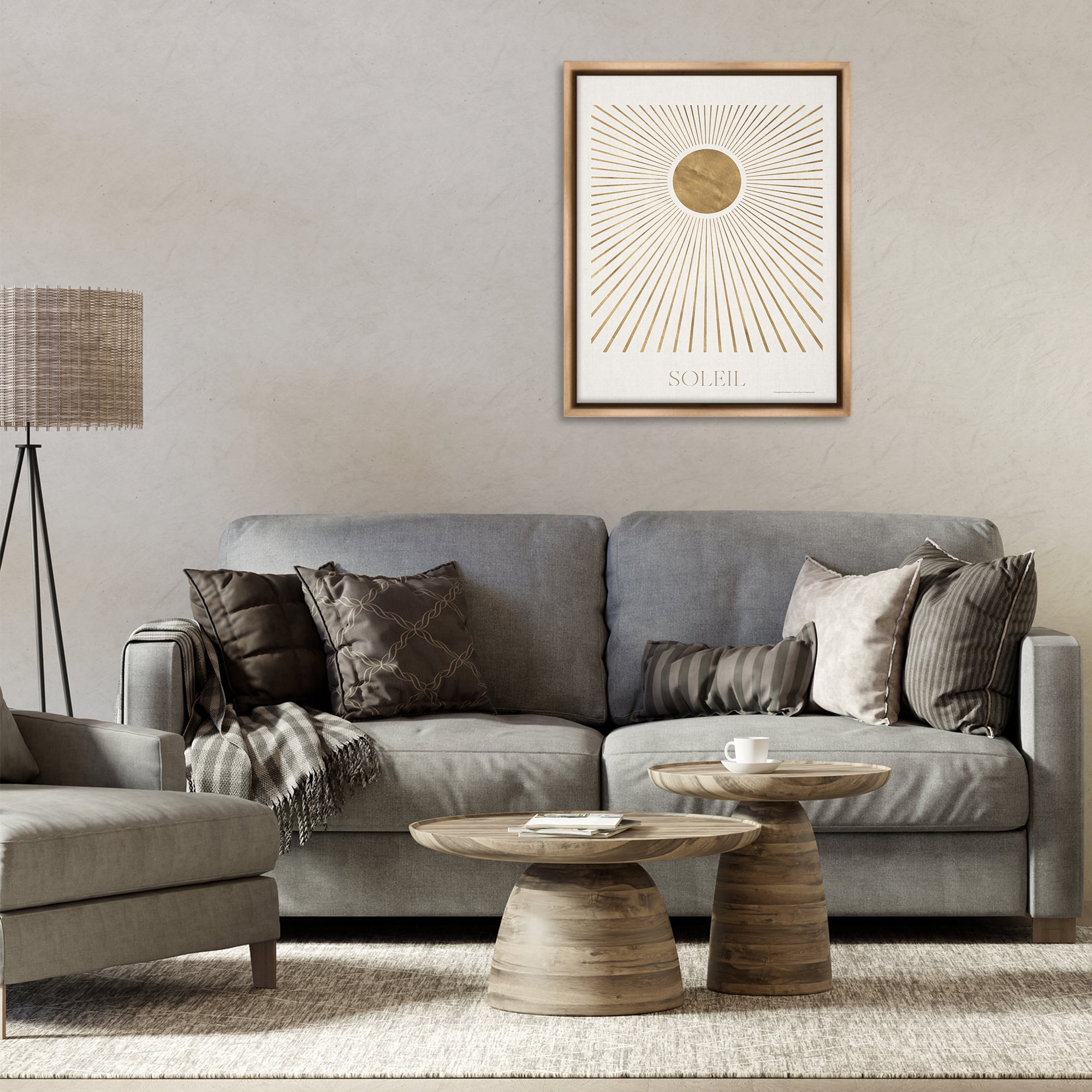 Stupell Industries Soleil Boho Sun Astrology & Stars Painting Brown Floater Framed Canvas Art Print Wall Art, 25 x 31