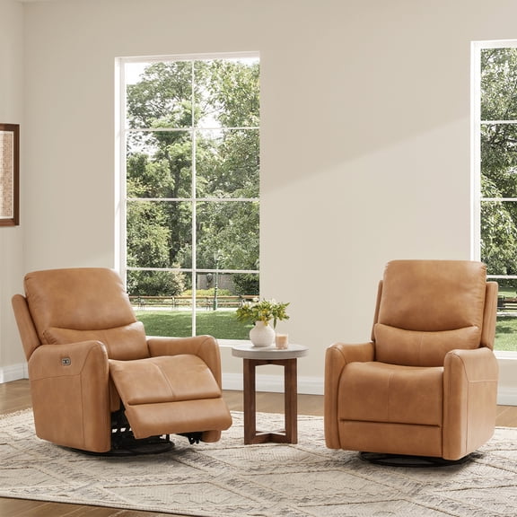30" Swivel Power Recliner Arm Chair Saddle Brown Faux Leather