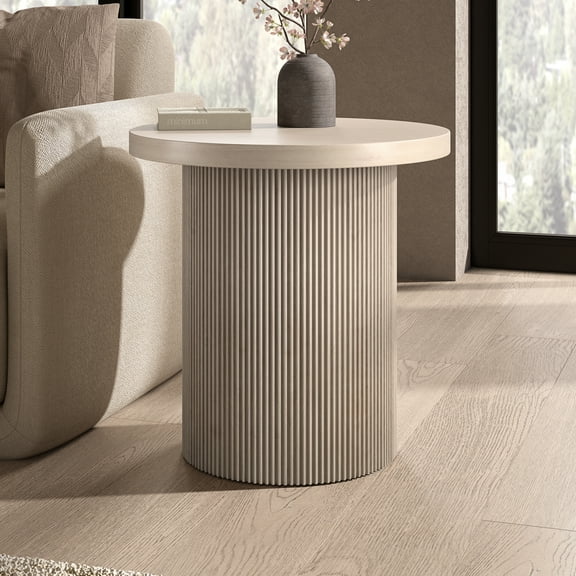 Isa 22" Wide Round Fluted Side Table in Alder White