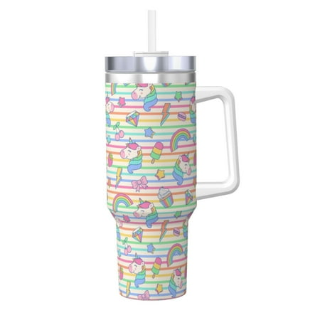 

Zeuib Cute Unicorn Printed Insulated Stainless Steel Hot/Cold Coffee Cup 40oz Ice Bully With Handle Tumbler with Straw and Handle Insulated Water Bottle Travel Mug Cup
