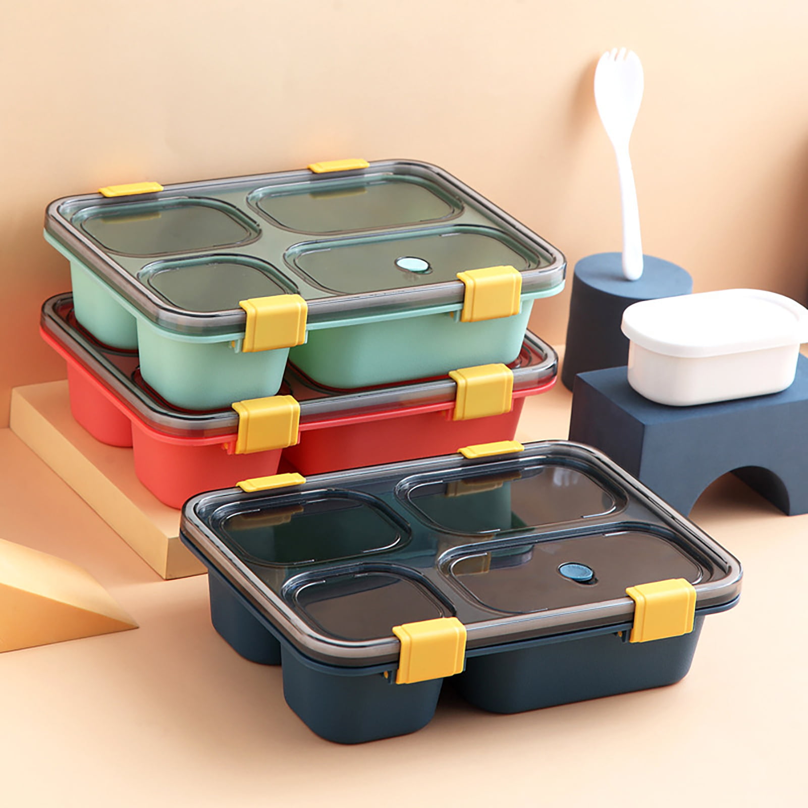 Wagindd Leak-Proof, BPA-Free Stacking Bento Box Lunch Box with 4  Microwave-Safe, Sealed Compartments for Kids and Adults