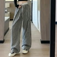 thumbnail image 4 of biudgviw Women's Plaid Pants Casual Loose Drawstring Elastic Waisted Baggy Lounge Trousers Fall Travel Vacation Wide Leg Pants with Pockets, 4 of 5
