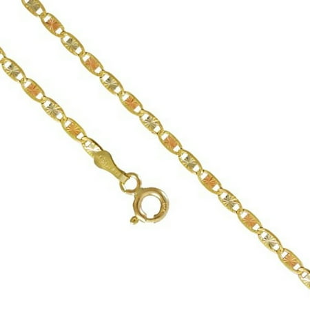 10K Yellow White Rose Gold Men Women's 2.1MM Valentino Tri Color Necklace Chain Link Spring Clasp, 16-24 Inches (24)