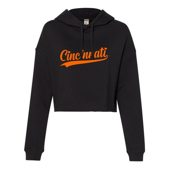 Go All Out City Of Cincinnati Ohio Pride Fashion Script Cropped Hooded Sweatshirt Women